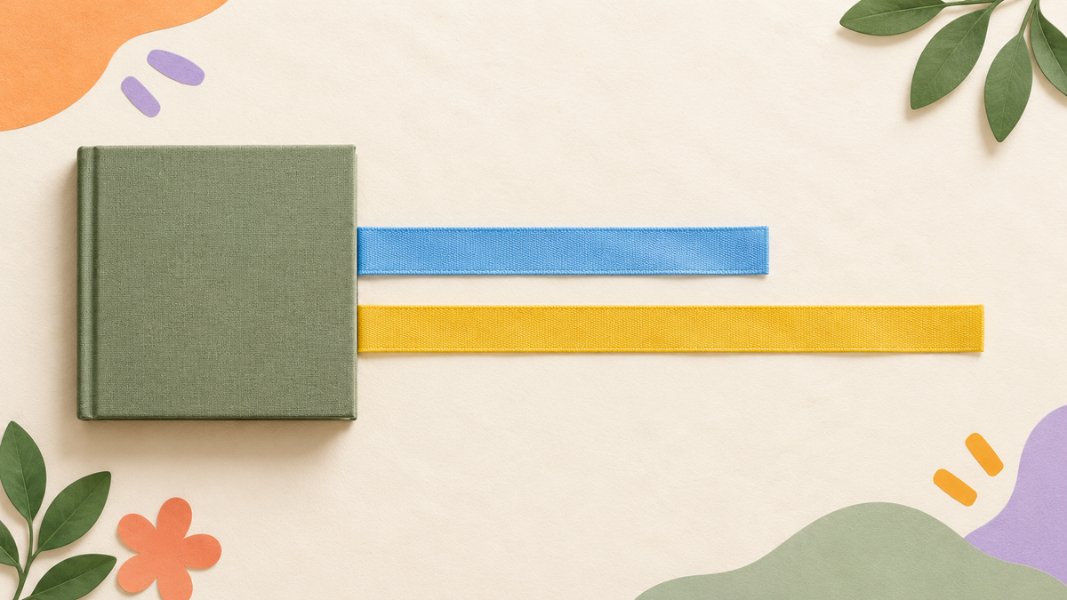 Two straight ribbons of different lengths placed side by side with one end aligned