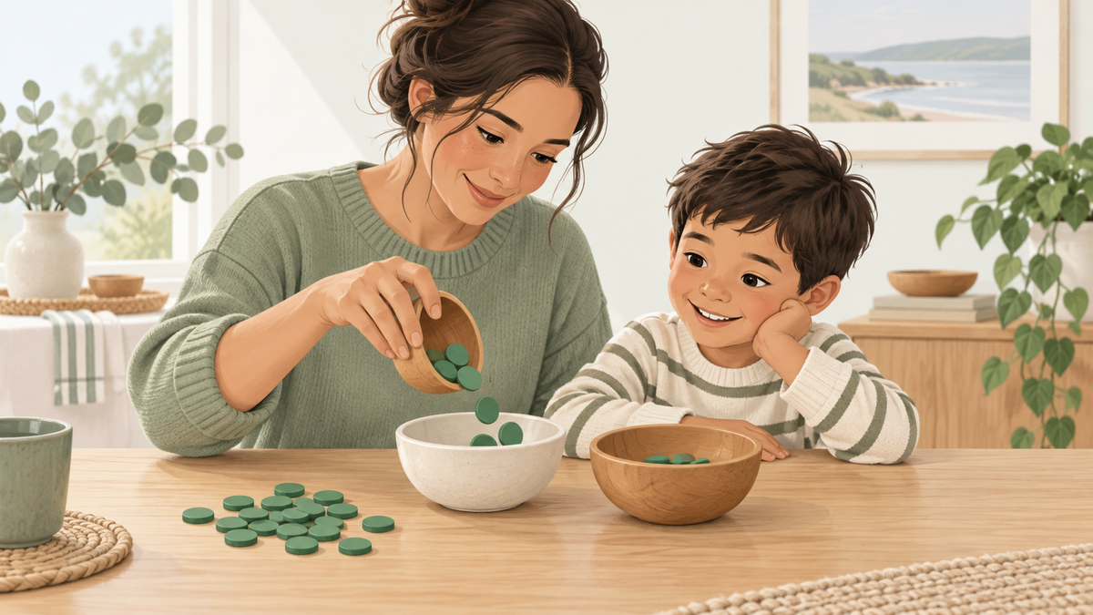 Parent and child rearrange small household objects between bowls during a place-value activity.