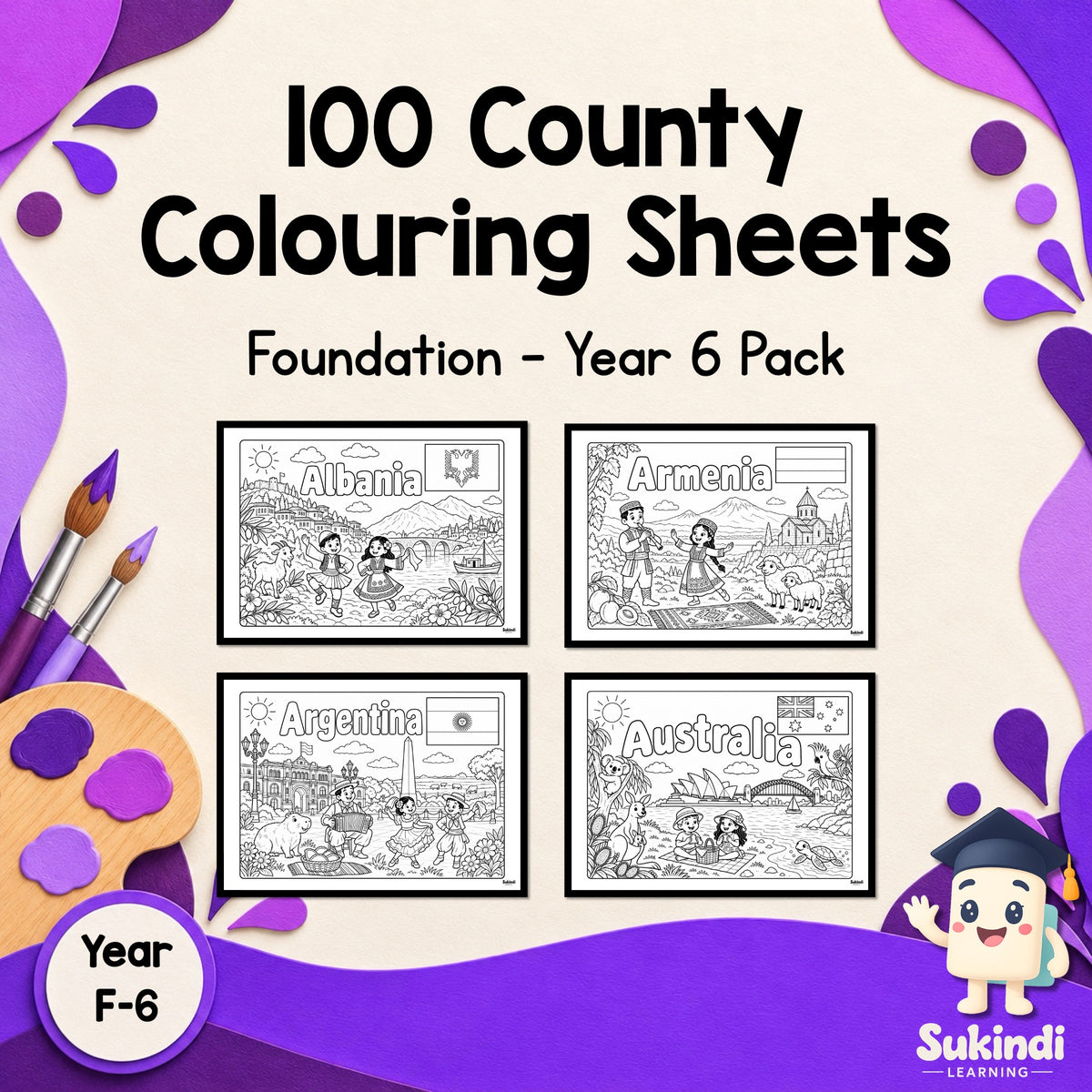 100 Country Colouring Sheets — cover