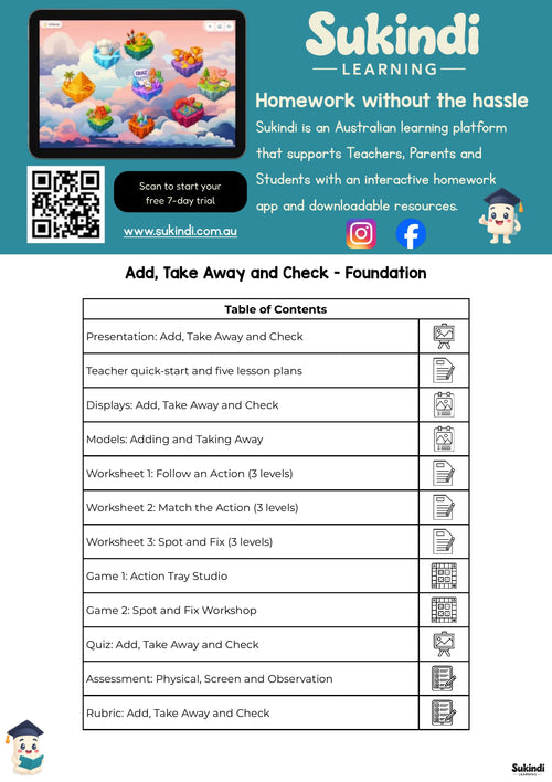 Add, Take Away and Check - Foundation — table of contents