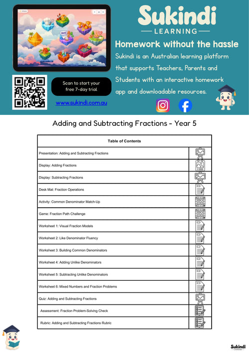 Adding and Subtracting Fractions – Year 5 — table of contents