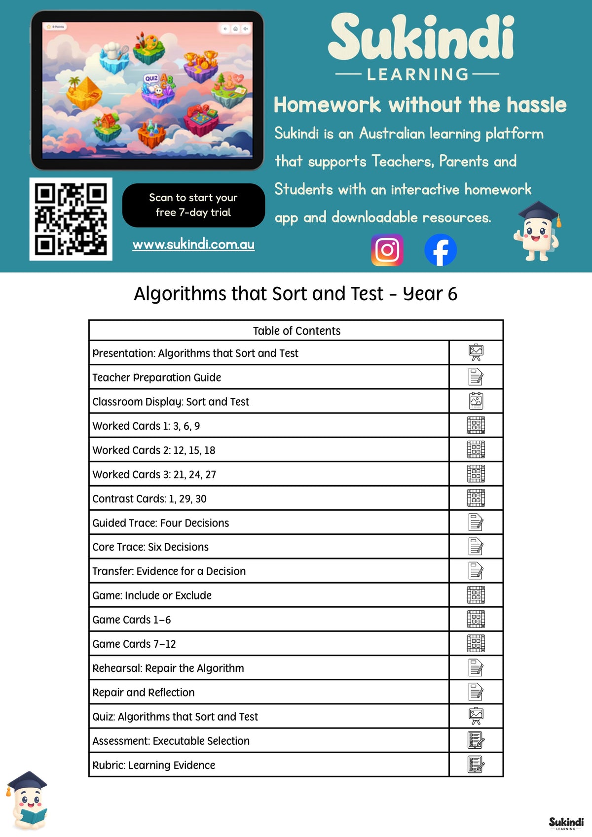 Algorithms that Sort and Test - Year 6 — table of contents