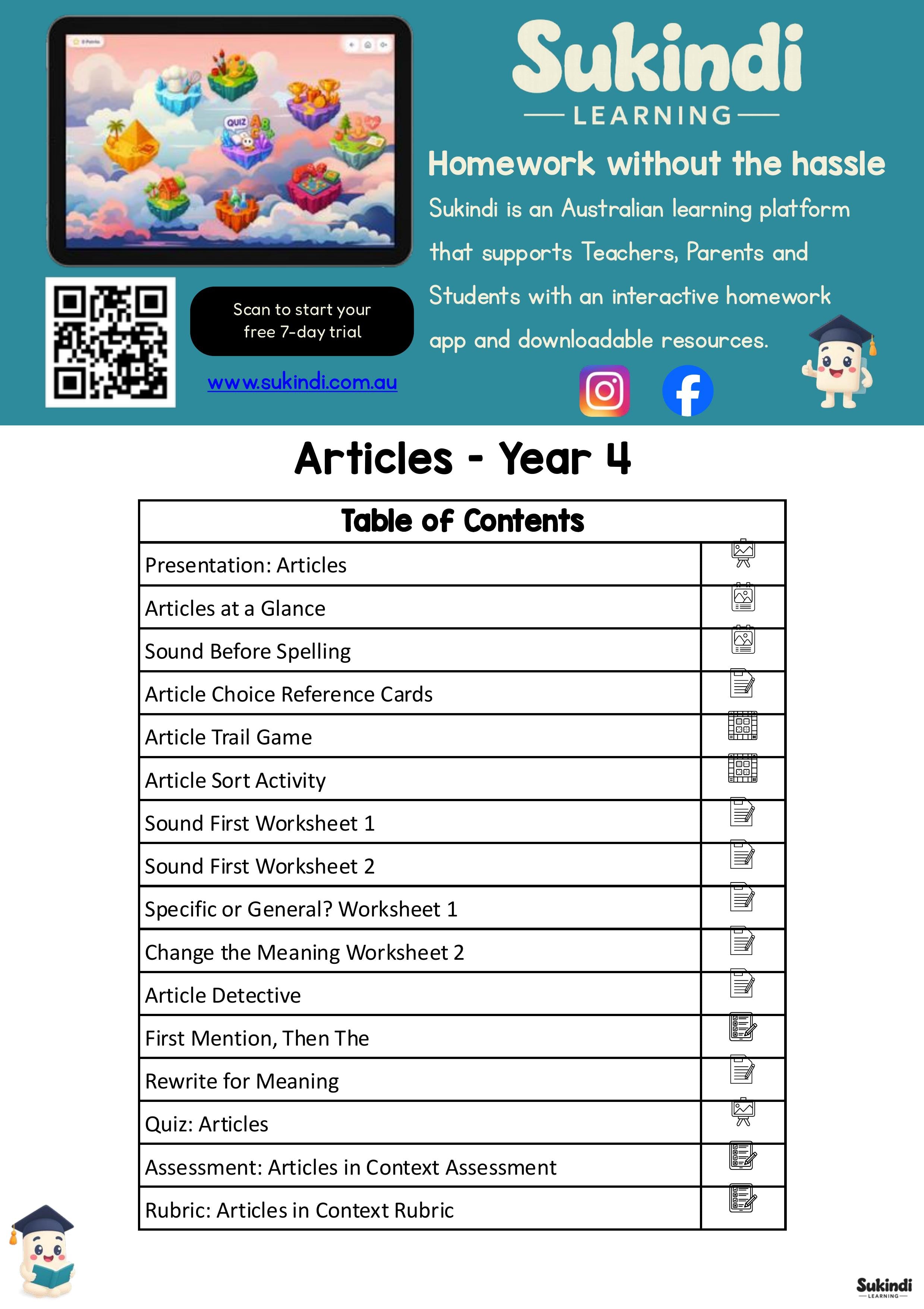 Articles Unit of Work – Year 4