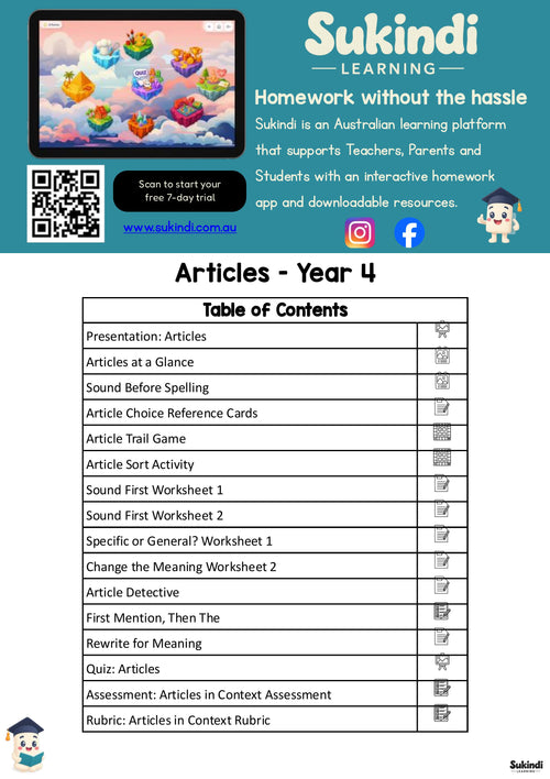 Articles Unit of Work – Year 4