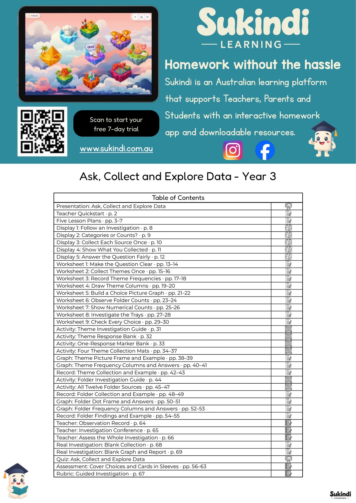 Ask, Collect and Explore Data - Year 3 — table of contents