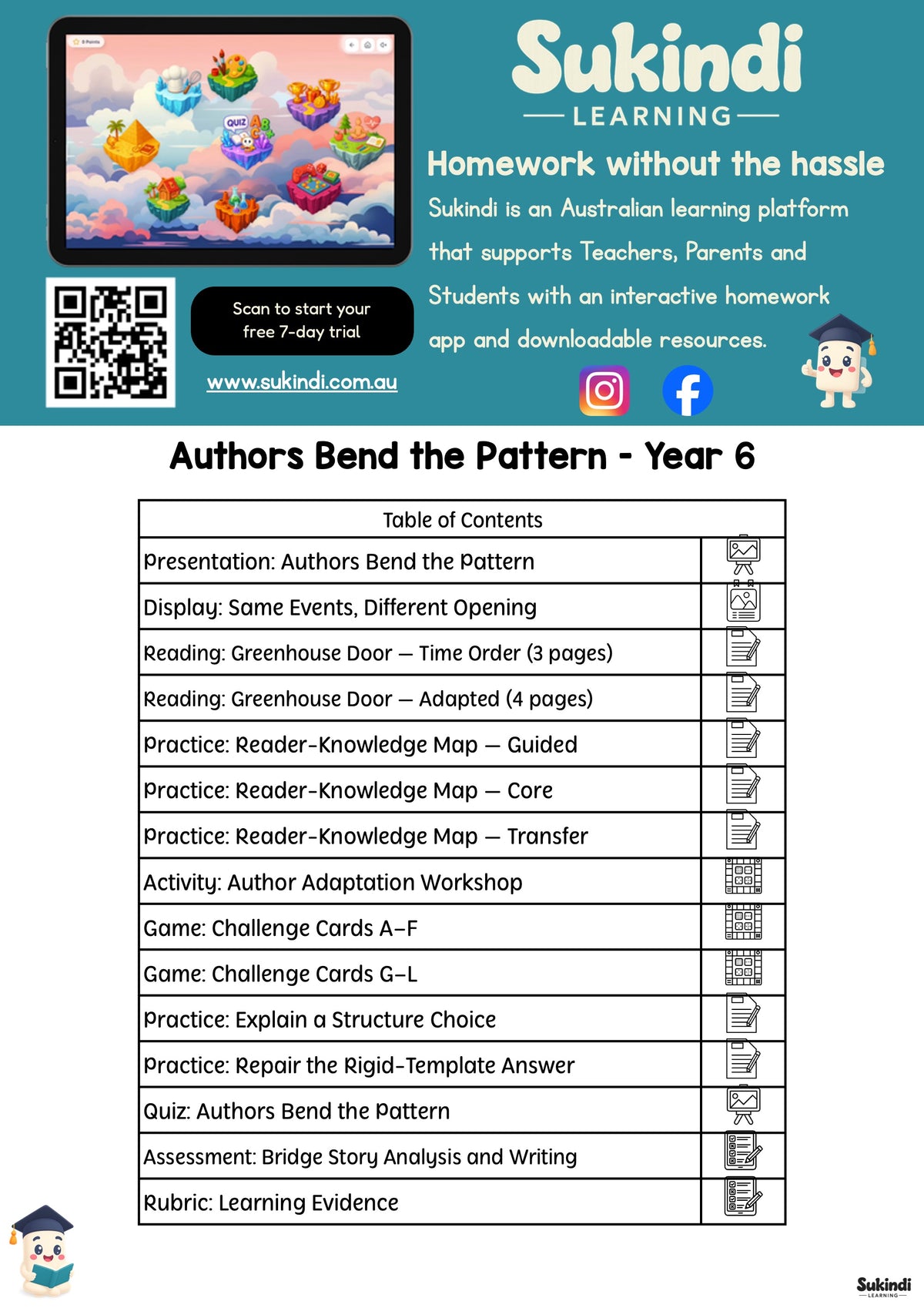 Authors Bend the Pattern - Year 6 English Unit Plan — table of contents