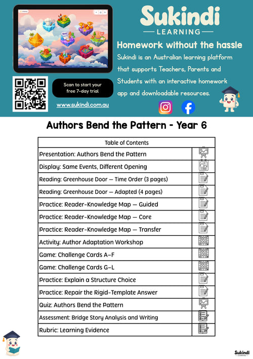 Authors Bend the Pattern - Year 6 English Unit Plan — table of contents