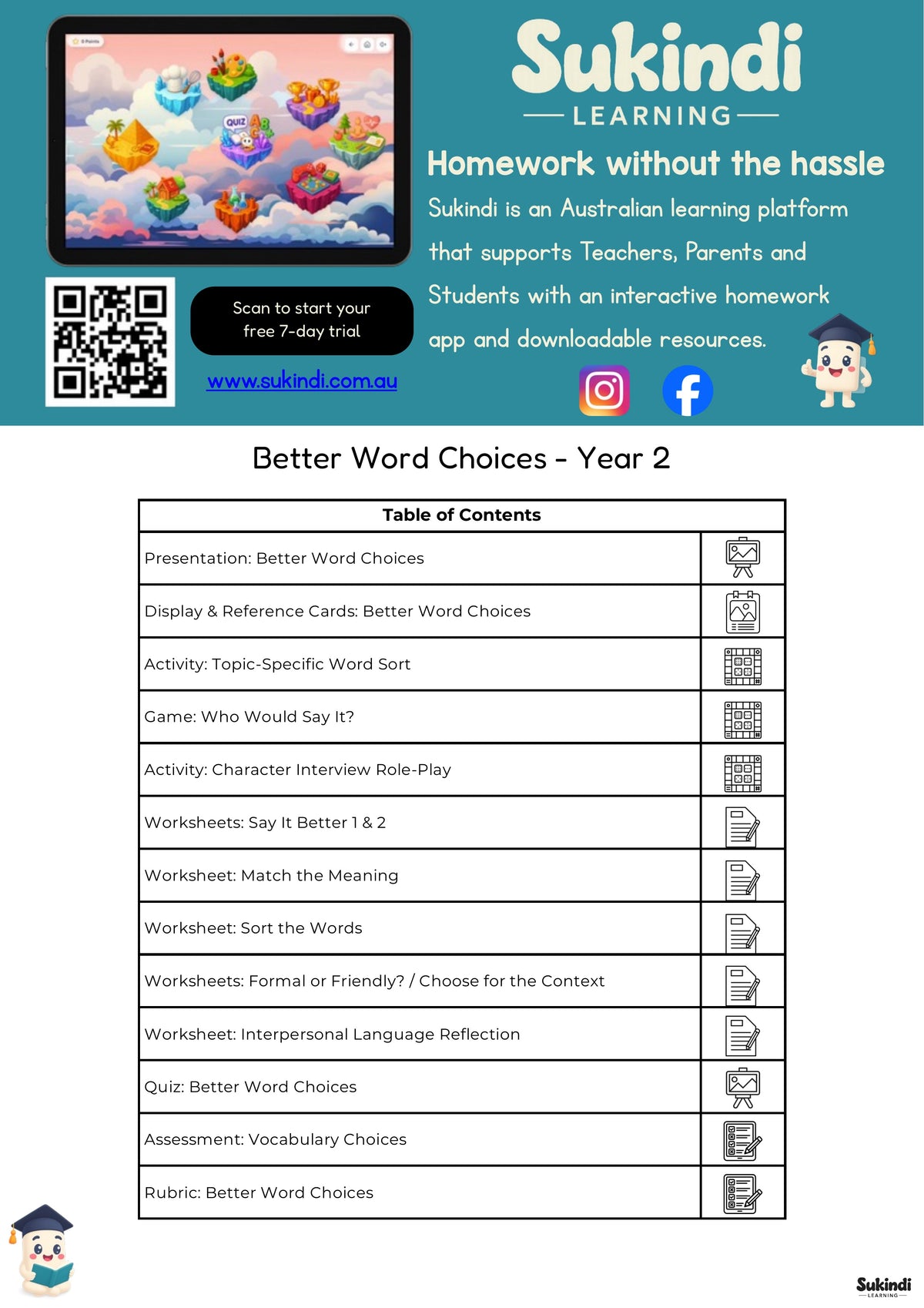 Better Word Choices — Year 2 English Unit