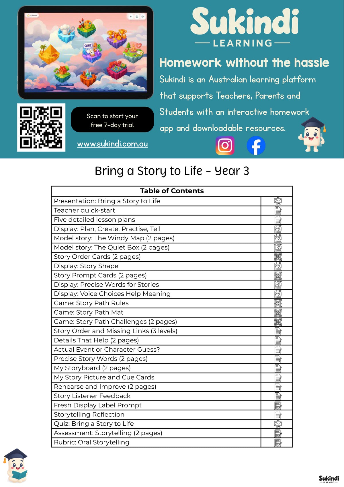 Bring a Story to Life - Year 3 — table of contents