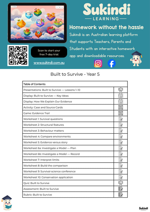 Built to Survive — Year 5 Science — table of contents