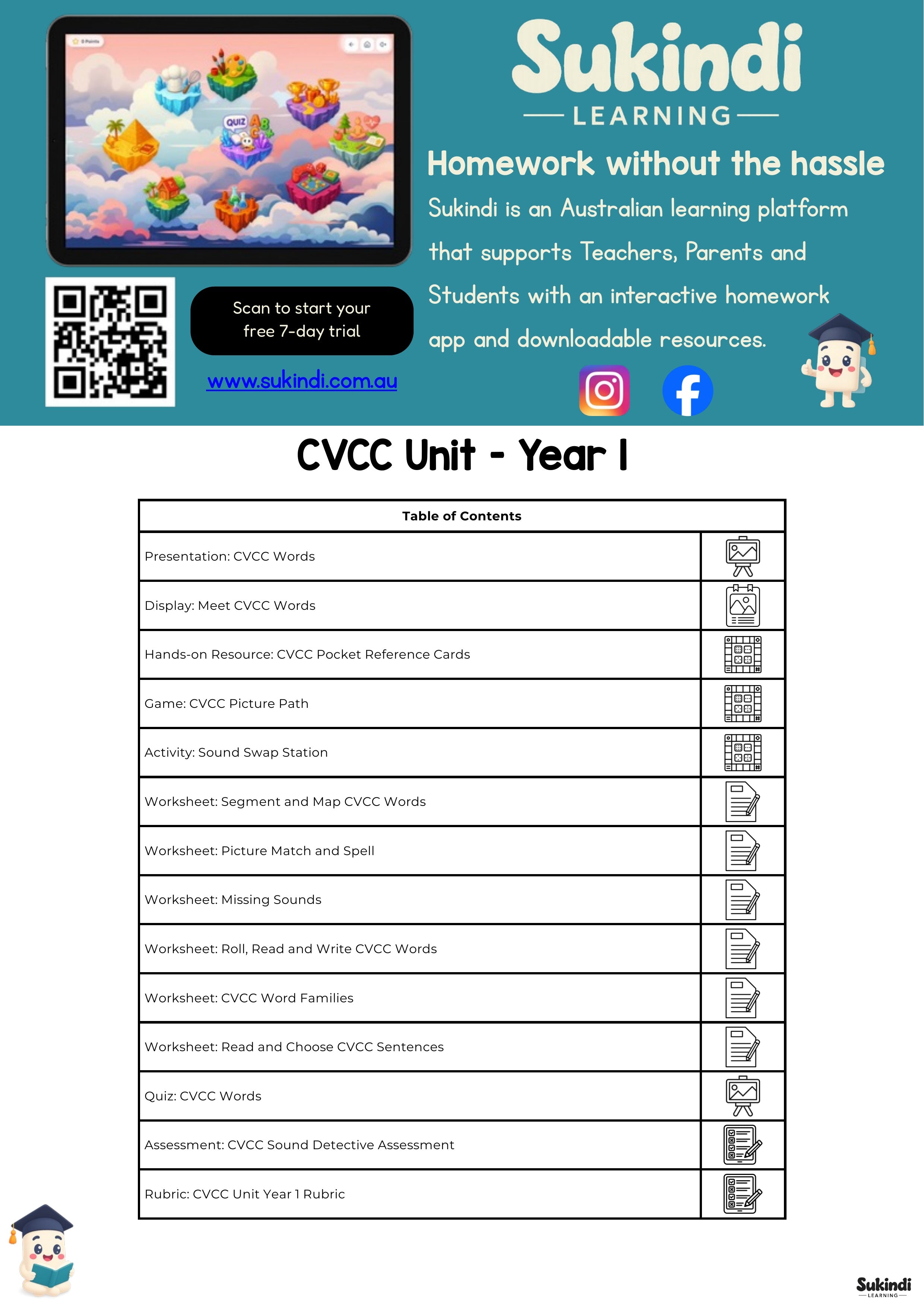 CVCC Words – Year 1 Unit