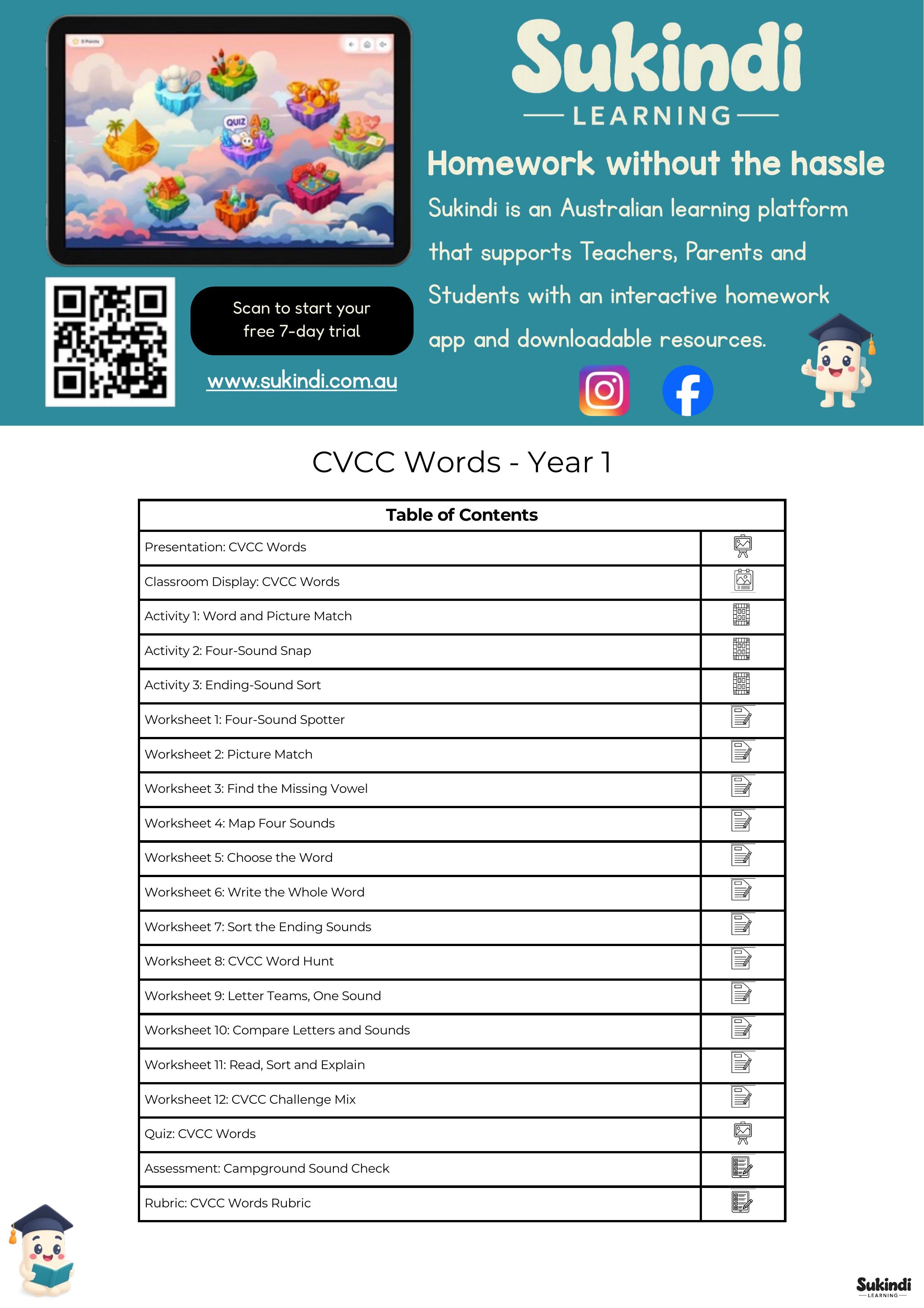 CVCC Words Year 1 Phonics Unit