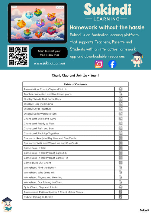 Chant, Clap and Join In - Year 1 — table of contents