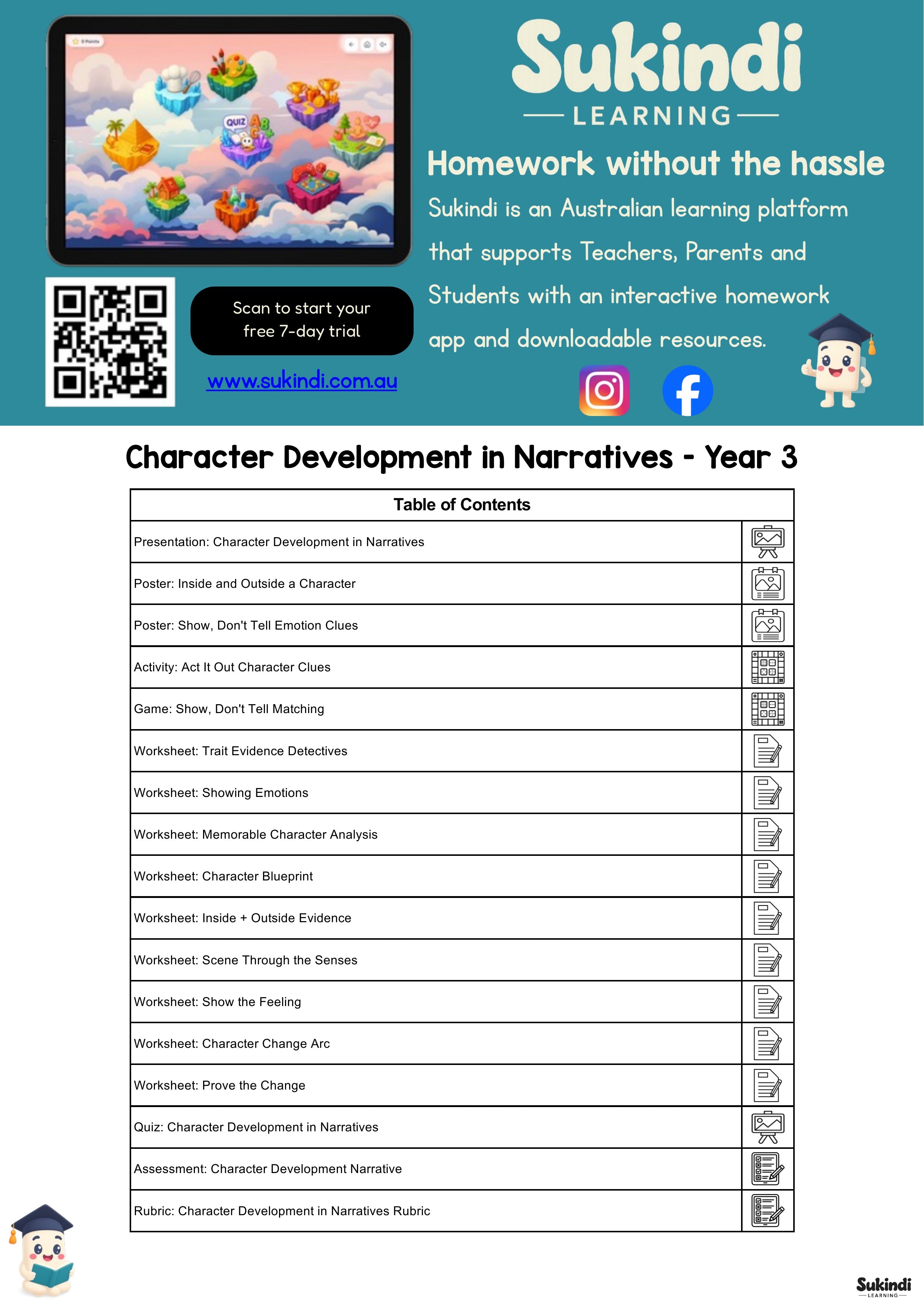 Character Development in Narratives - Year 3