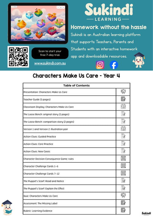 Characters Make Us Care — Year 4 English Unit — table of contents