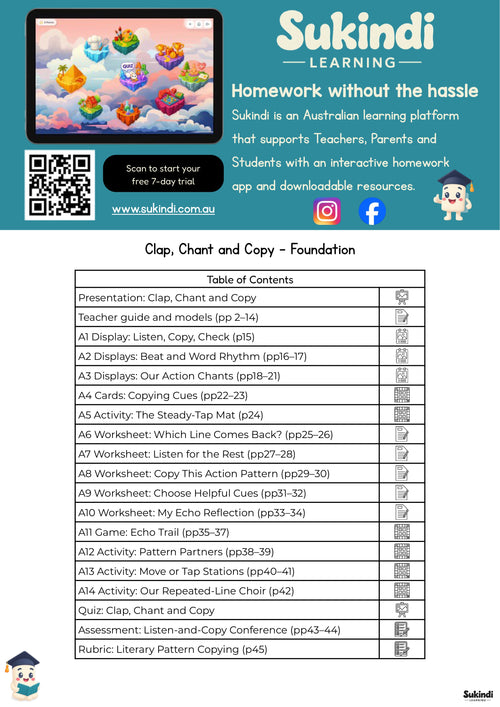 Clap, Chant and Copy - Foundation — table of contents