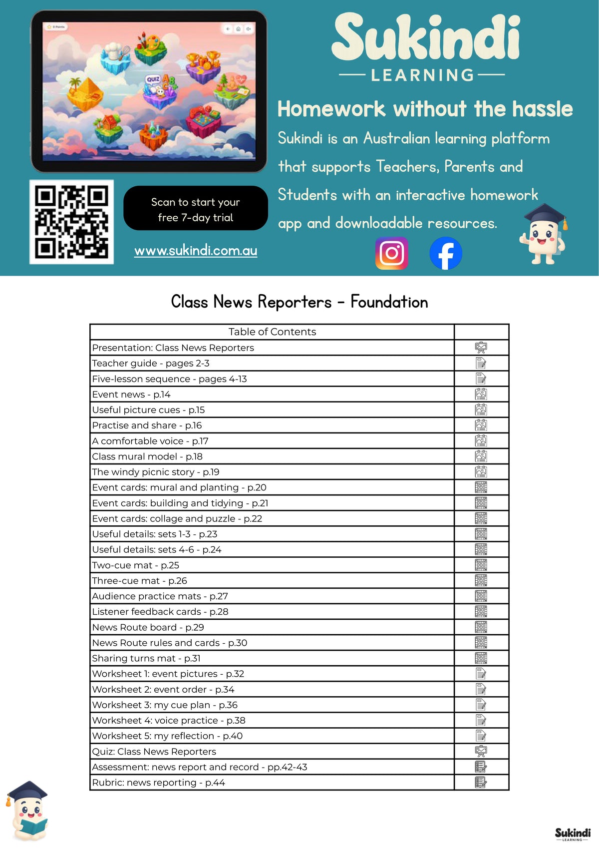Class News Reporters - Foundation — table of contents