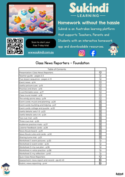 Class News Reporters - Foundation — table of contents