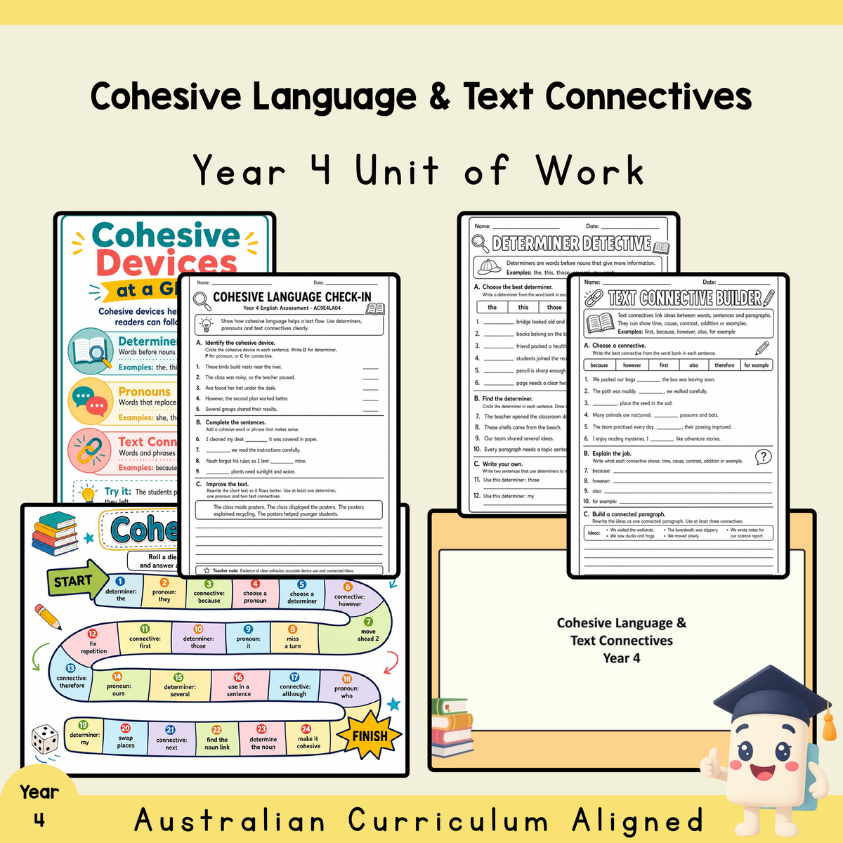 Year 4 Cohesive Language & Text Connectives Unit | Worksheets, Games & Assessment