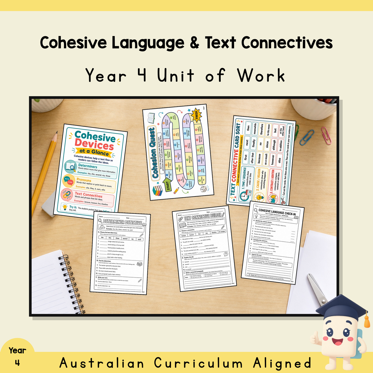 Year 4 Cohesive Language & Text Connectives Unit | Worksheets, Games & Assessment