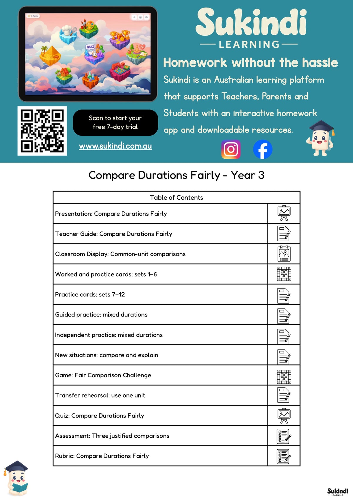 Compare Durations Fairly — Year 3 Maths Unit — table of contents