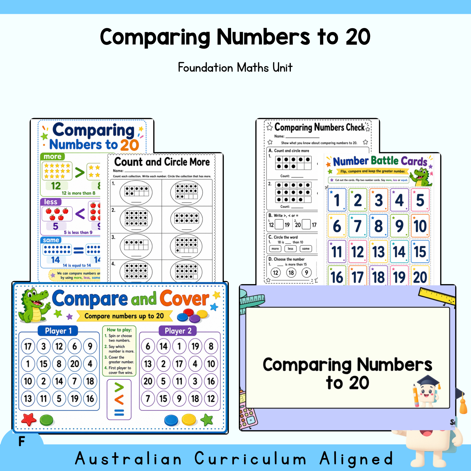 Foundation Comparing Numbers to 20 Unit | Worksheets, Games & Assessment