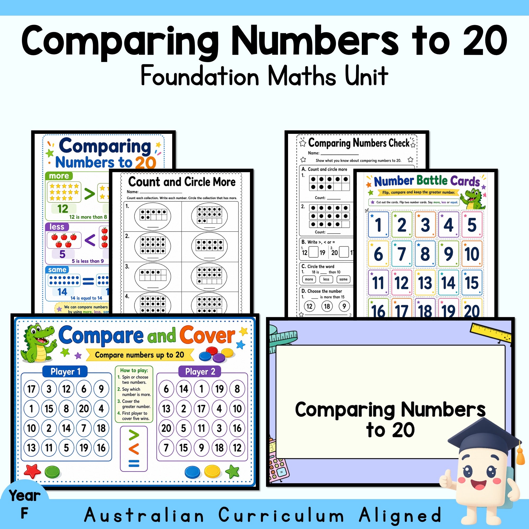 Foundation Comparing Numbers to 20 Unit | Worksheets, Games & Assessment