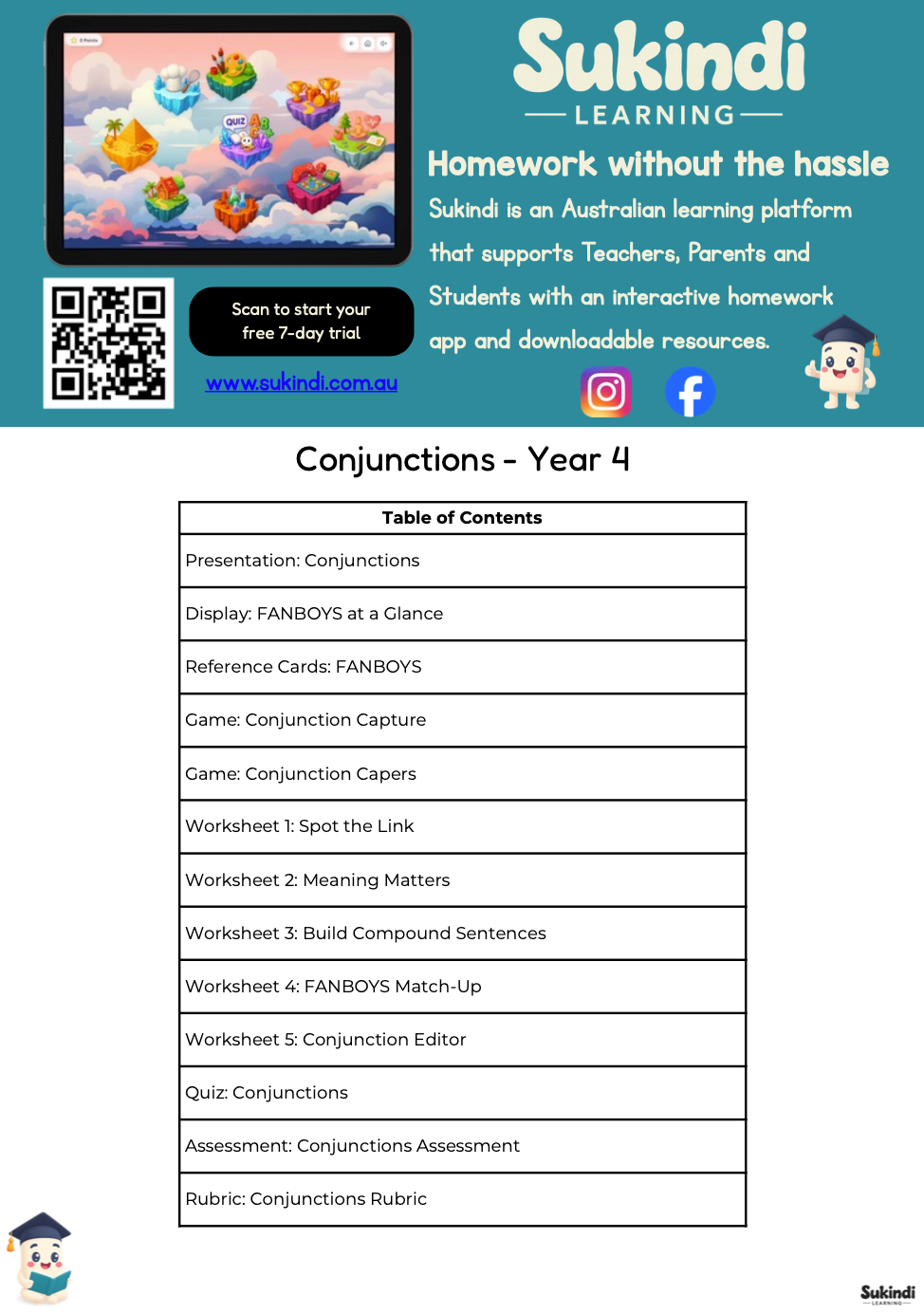 Conjunctions Year 4 Unit Plan