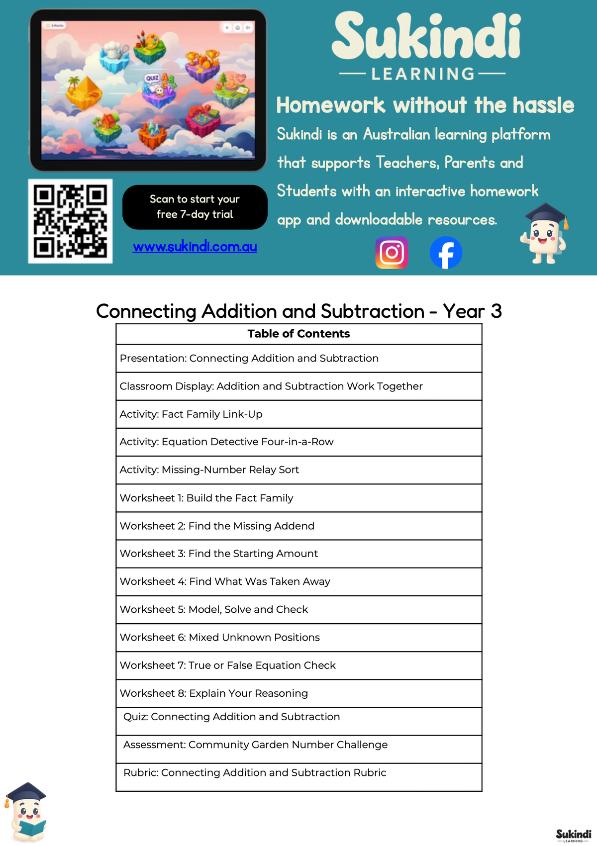 Connecting Addition and Subtraction - Year 3