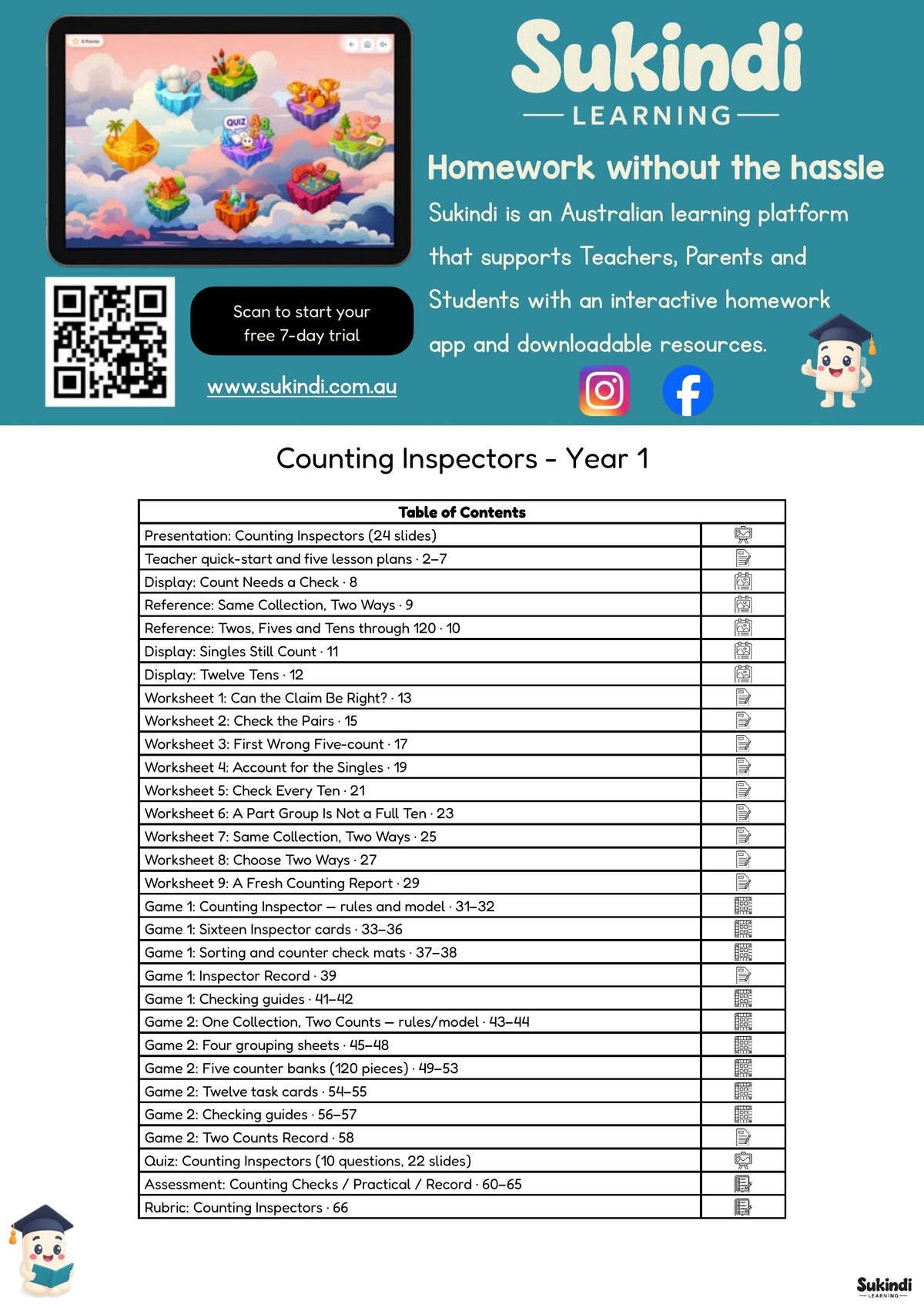 Counting Inspectors - Year 1 Maths Unit — table of contents