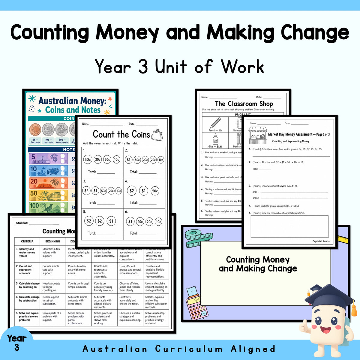 Year 3 Counting Money and Making Change Unit — cover