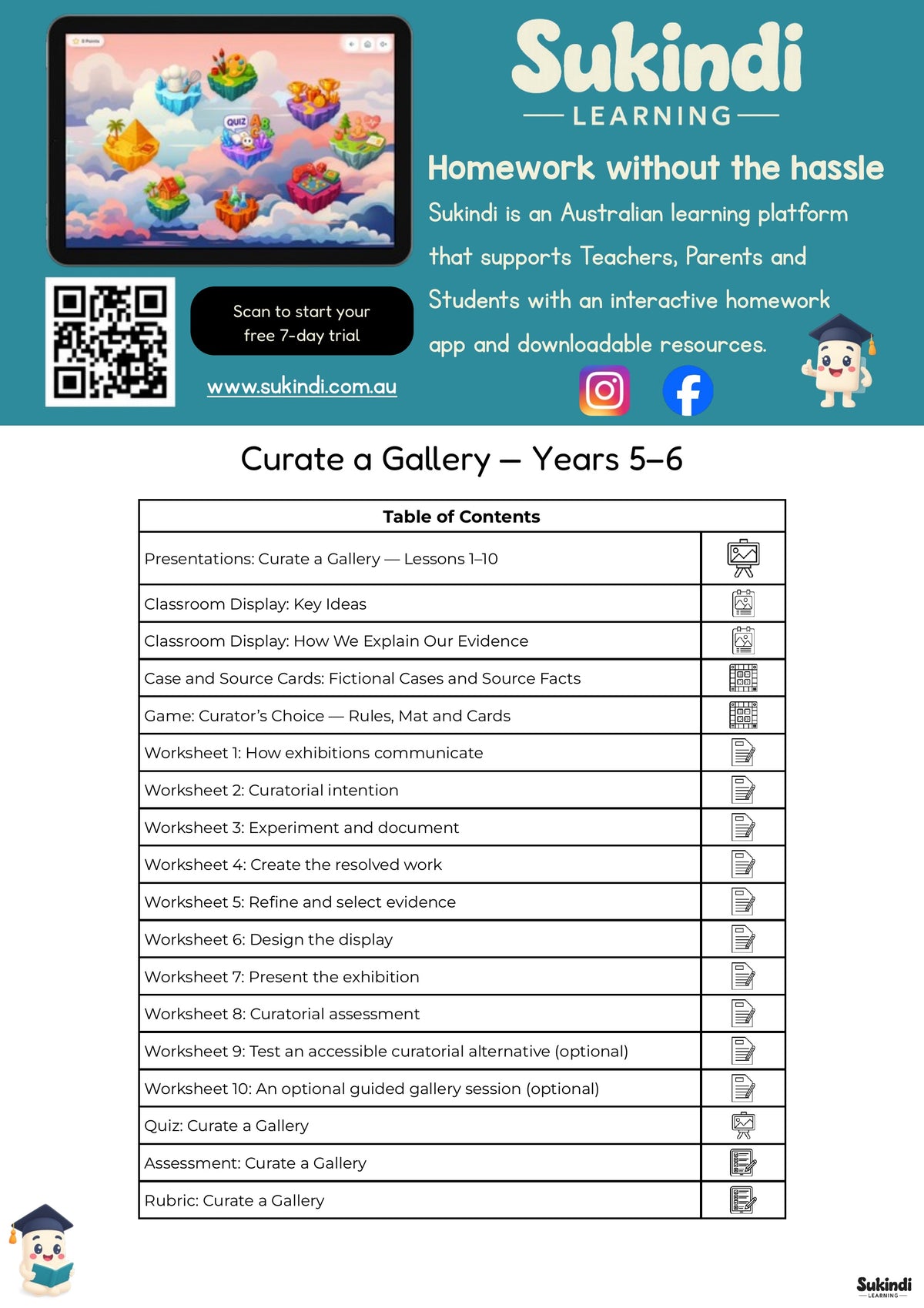 Curate a Gallery — Years 5–6 Visual Arts Unit Plan — table of contents