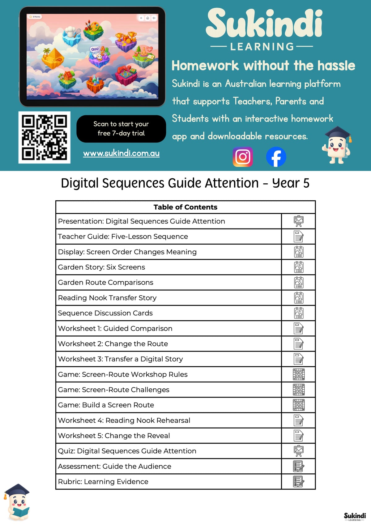 Digital Sequences Guide Attention | Year 5 English — table of contents