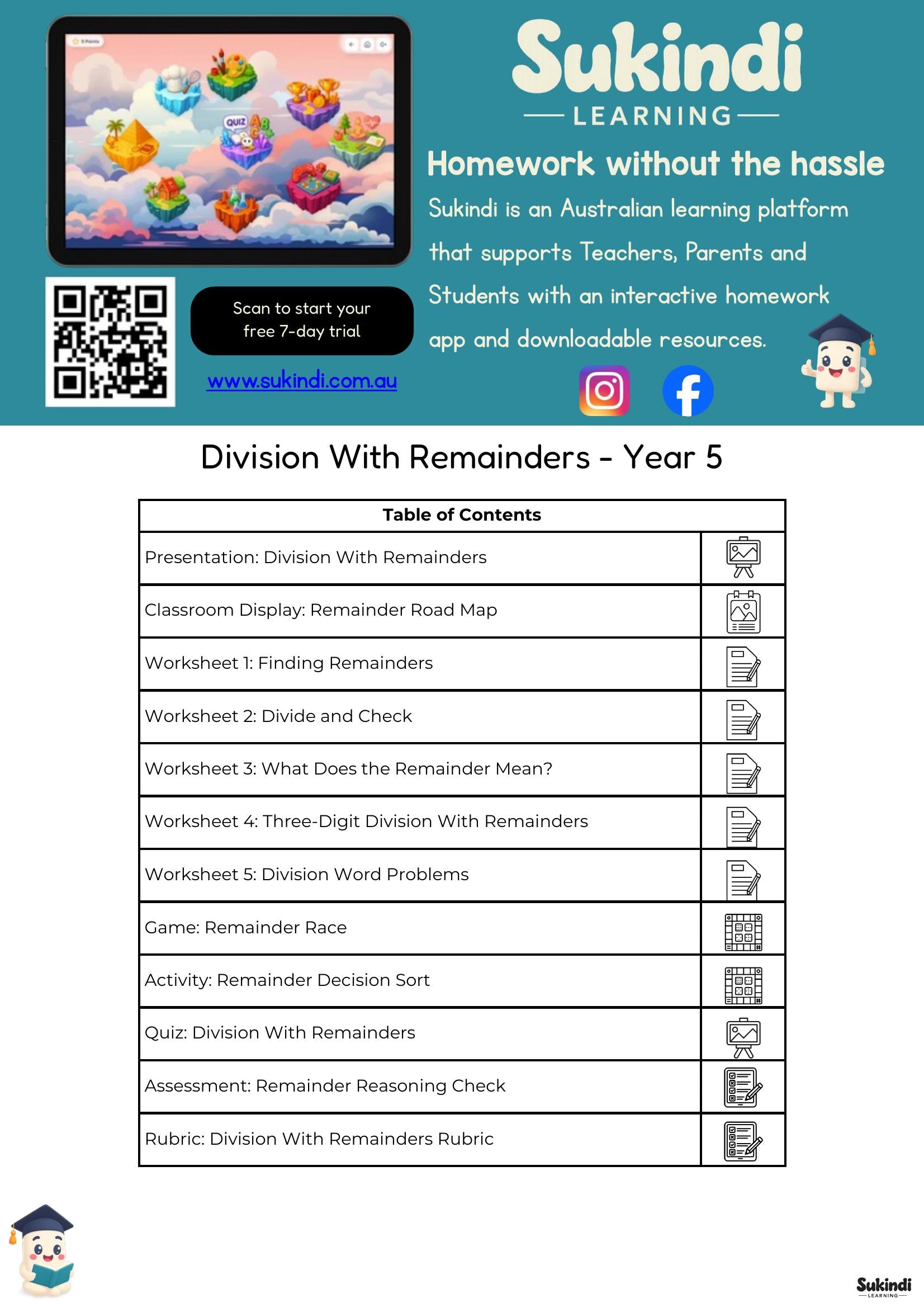 Year 5 Division With Remainders Unit