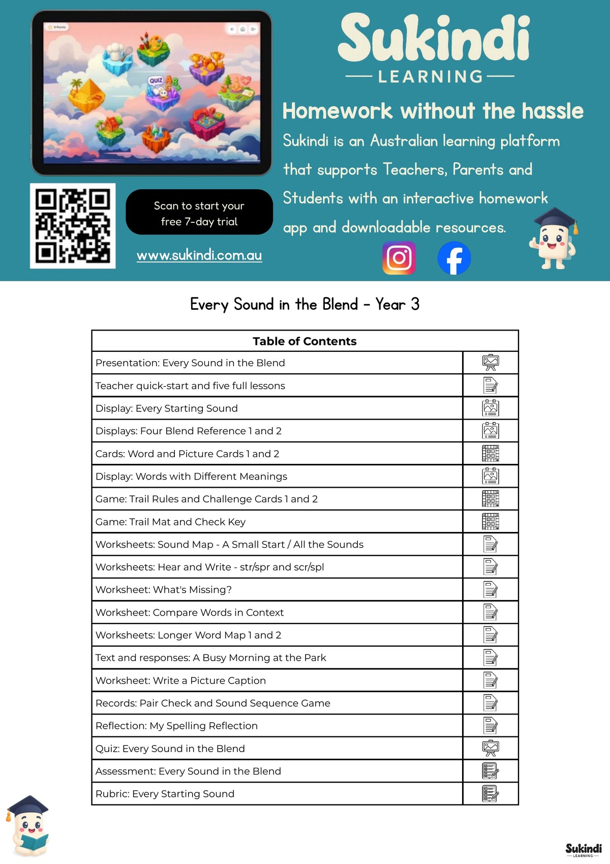 Every Sound in the Blend - Year 3 — table of contents