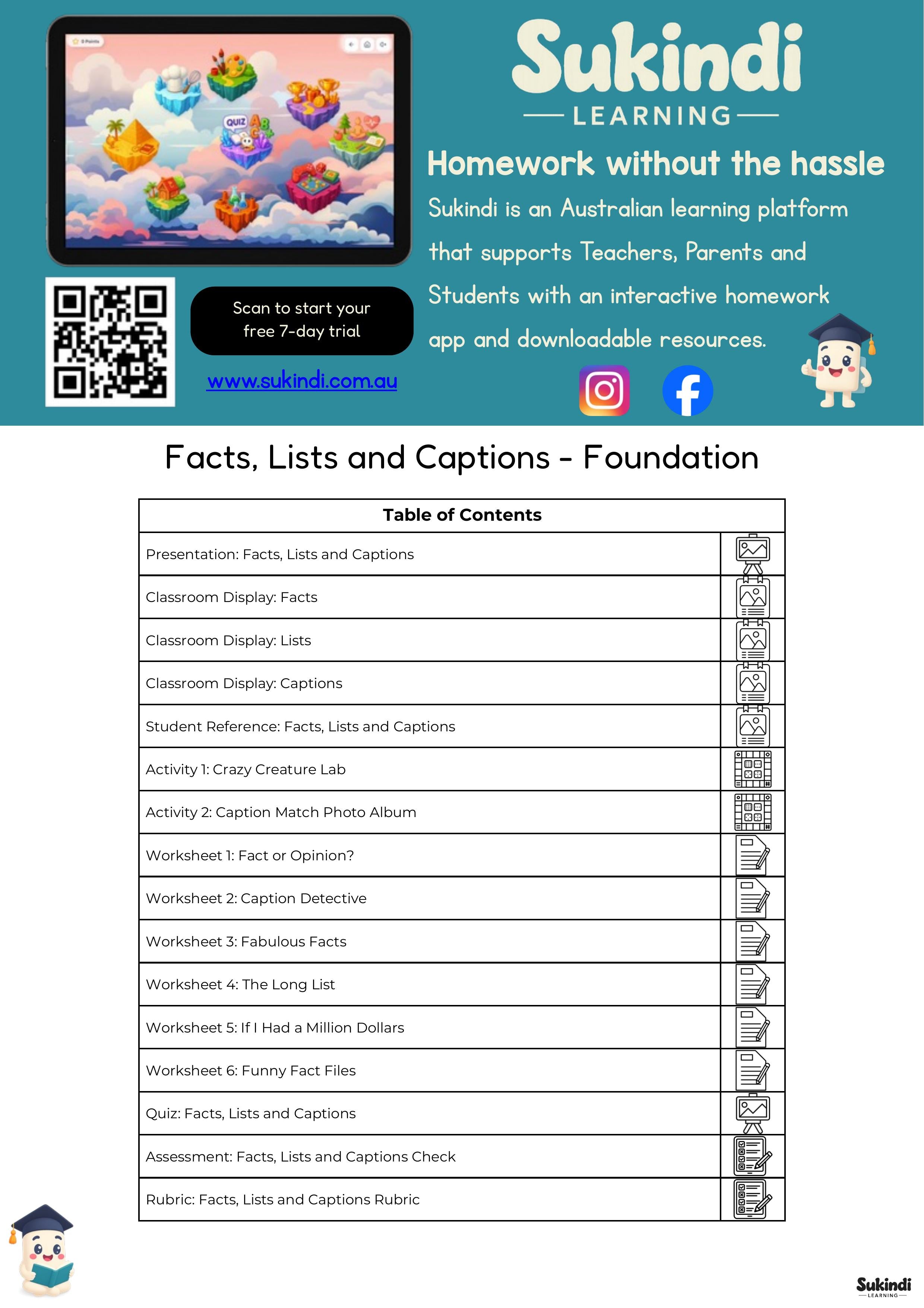 Facts, Lists and Captions Unit