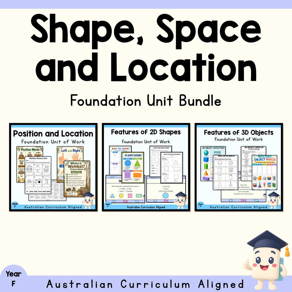 Foundation Shape, Space & Location | 3 Maths Units Bundle cover showing every included unit