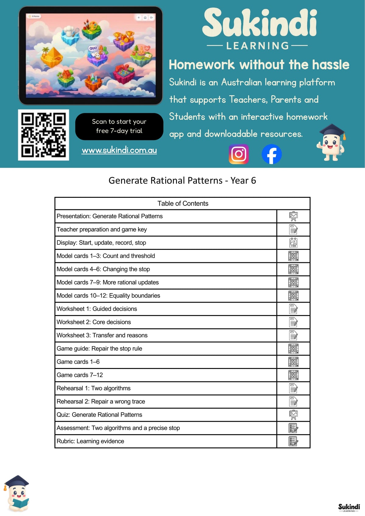 Generate Rational Patterns - Year 6 — table of contents