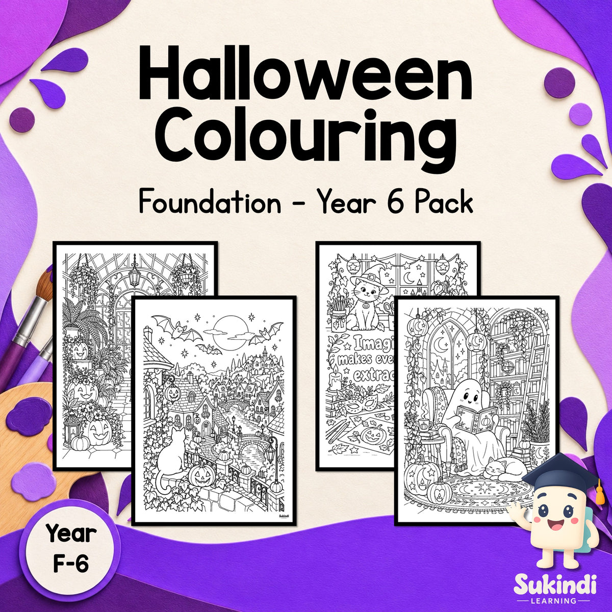 Halloween Colouring Pages Bundle | F–2, Years 3–4 & Years 5–6 | 150 pages