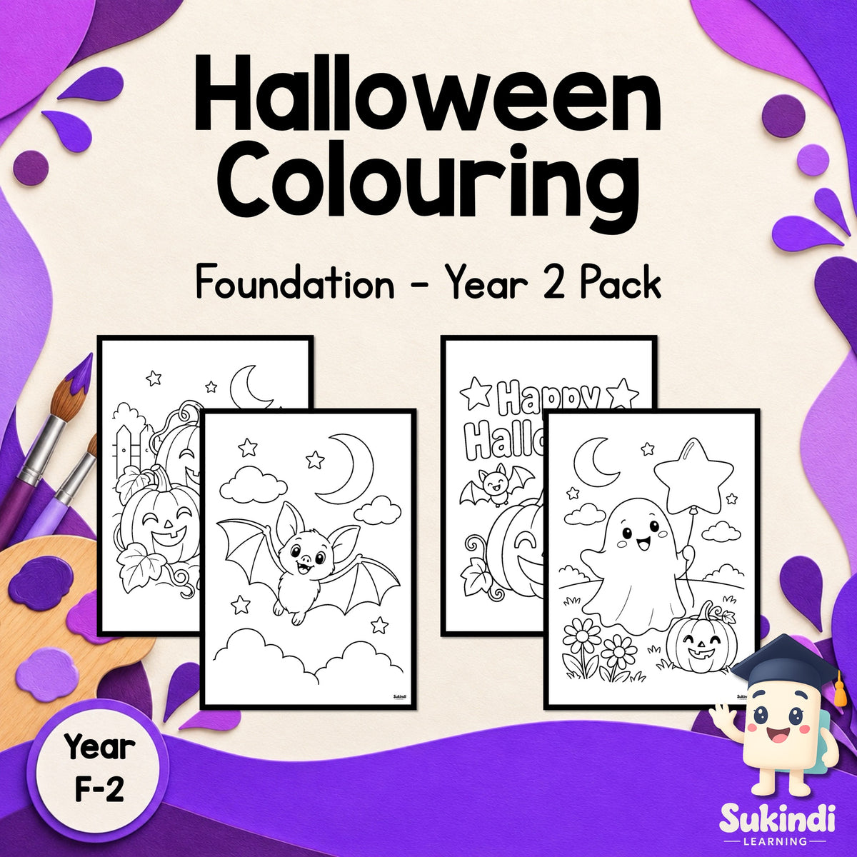 Halloween Colouring Pages - F-2 | 50 Sheets — cover