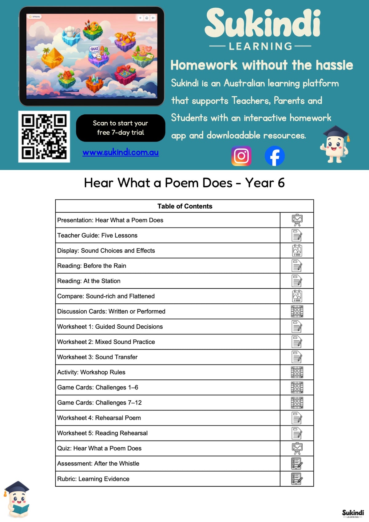 Hear What a Poem Does - Year 6 — table of contents