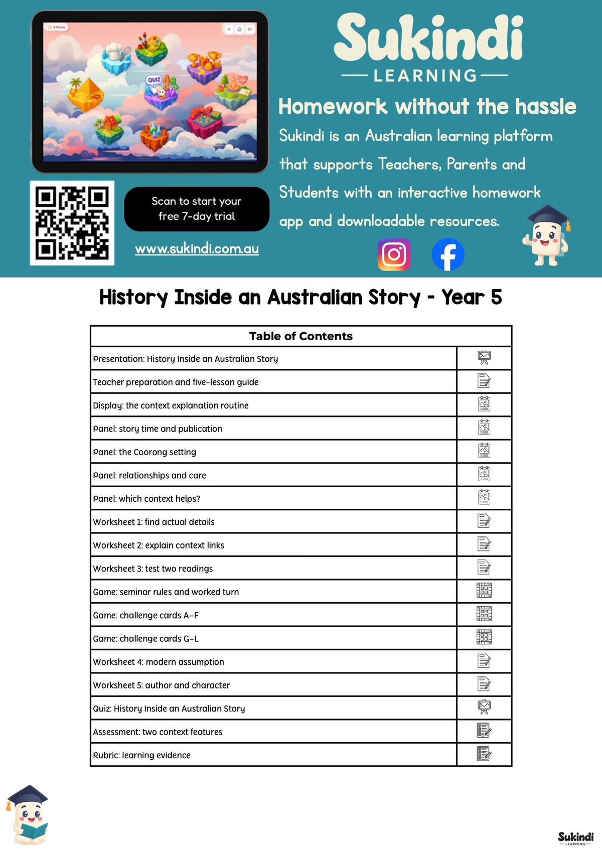 History Inside an Australian Story: Storm Boy Context Unit – Year 5 — table of contents