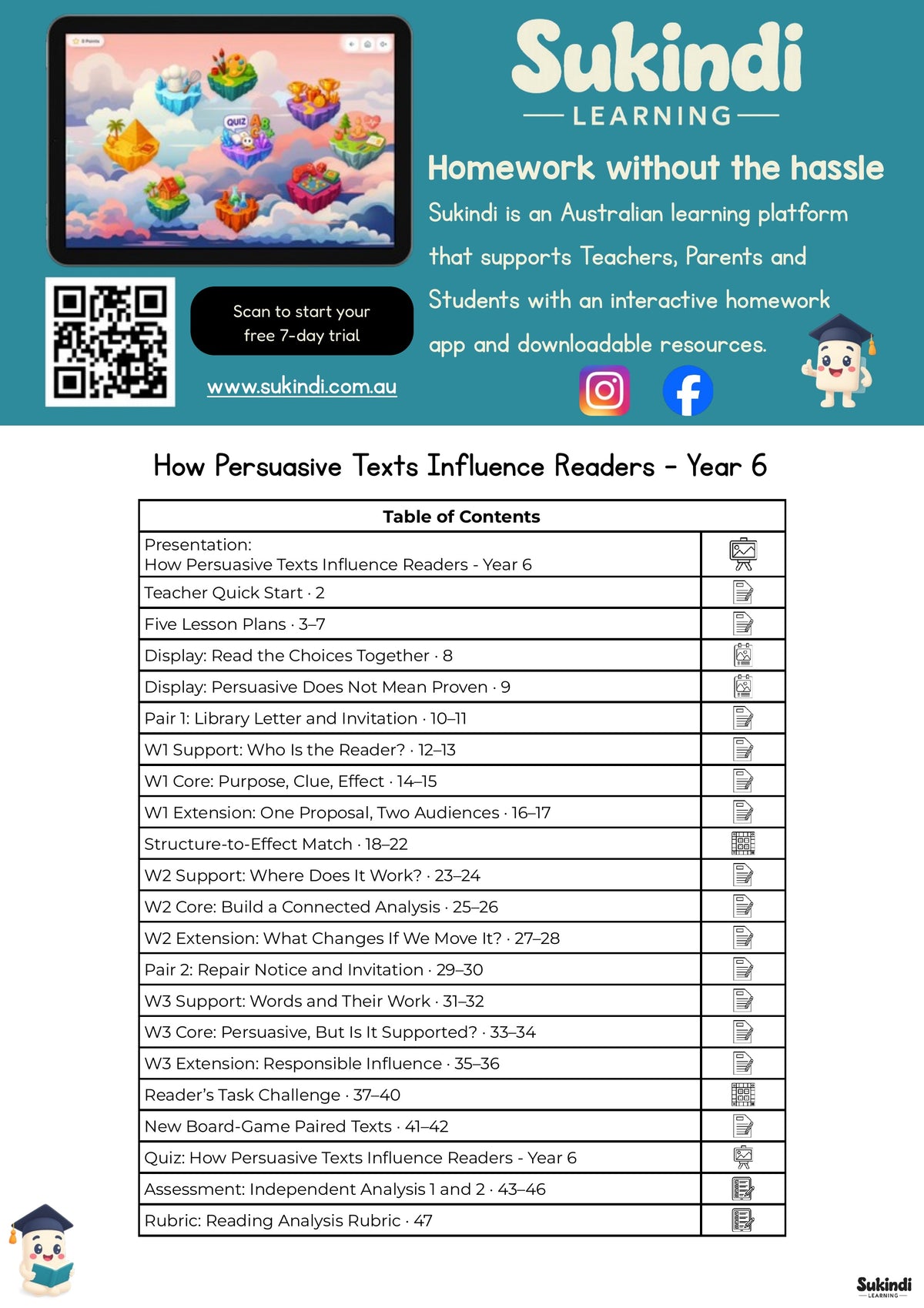 How Persuasive Texts Influence Readers - Year 6 — table of contents