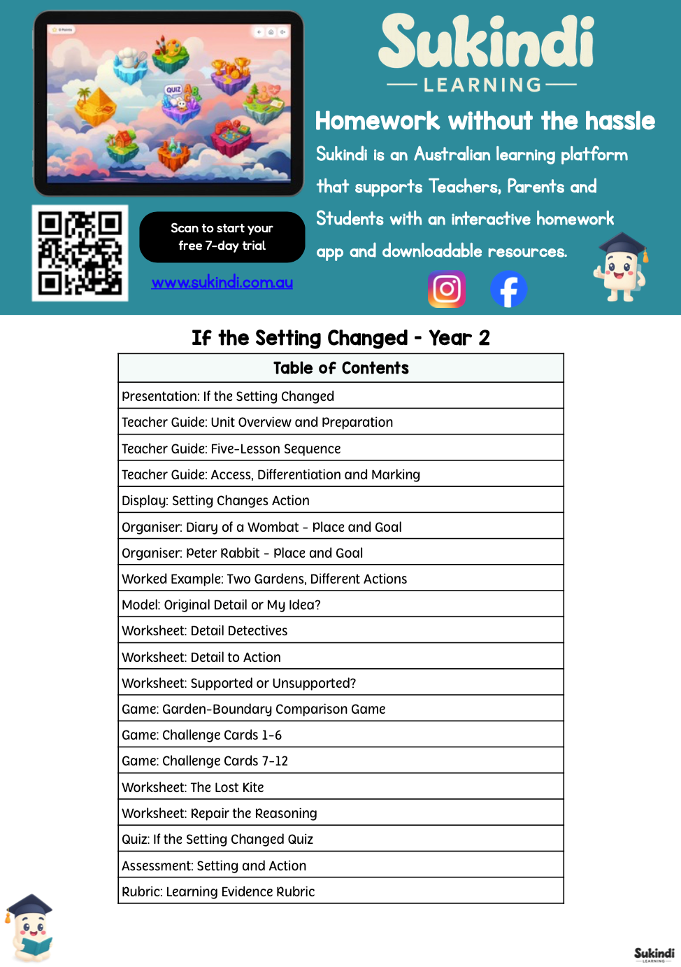 If the Setting Changed - Year 2 English Unit — table of contents