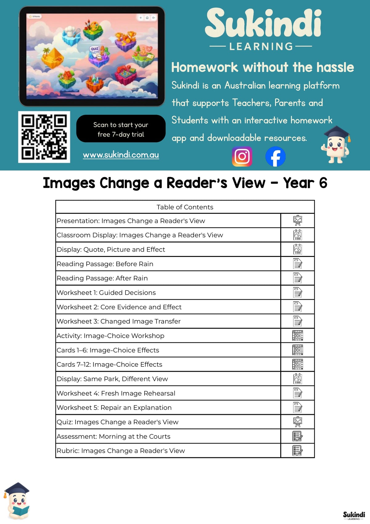 Images Change a Reader's View — Year 6 Poetry Unit — table of contents
