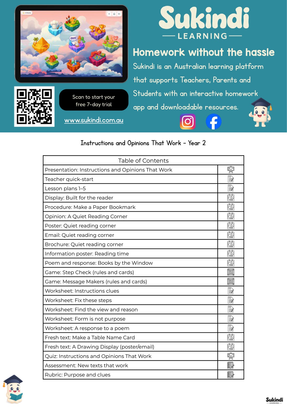 Instructions and Opinions That Work - Year 2 — table of contents