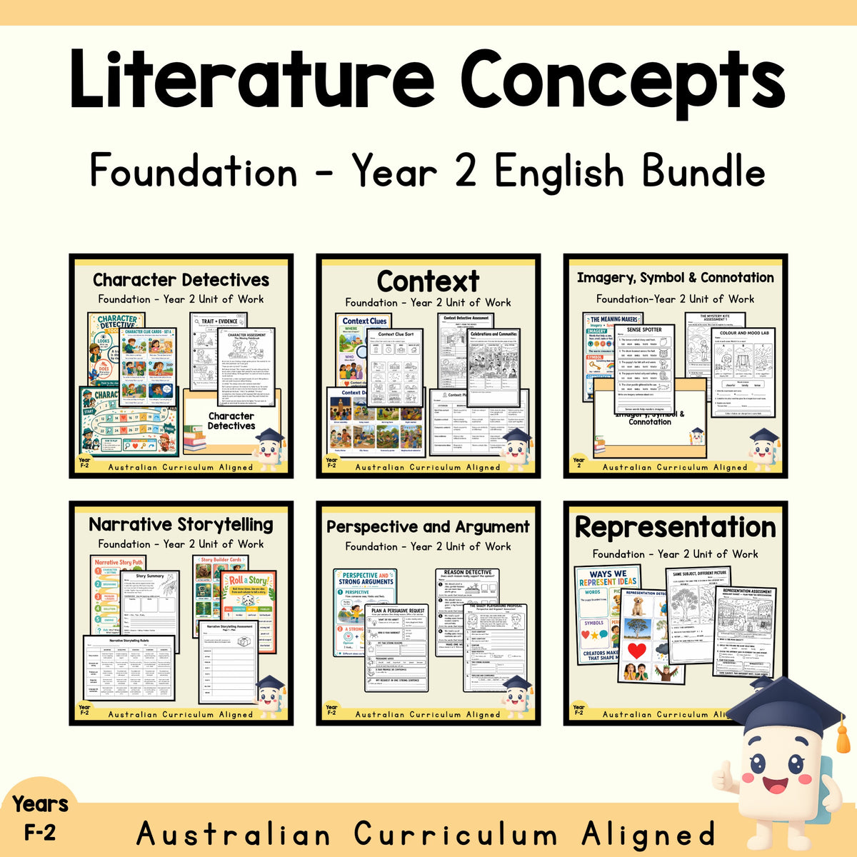 Foundation–Year 2 B Year Literature Concepts | 6 English Units Bundle cover showing every included unit