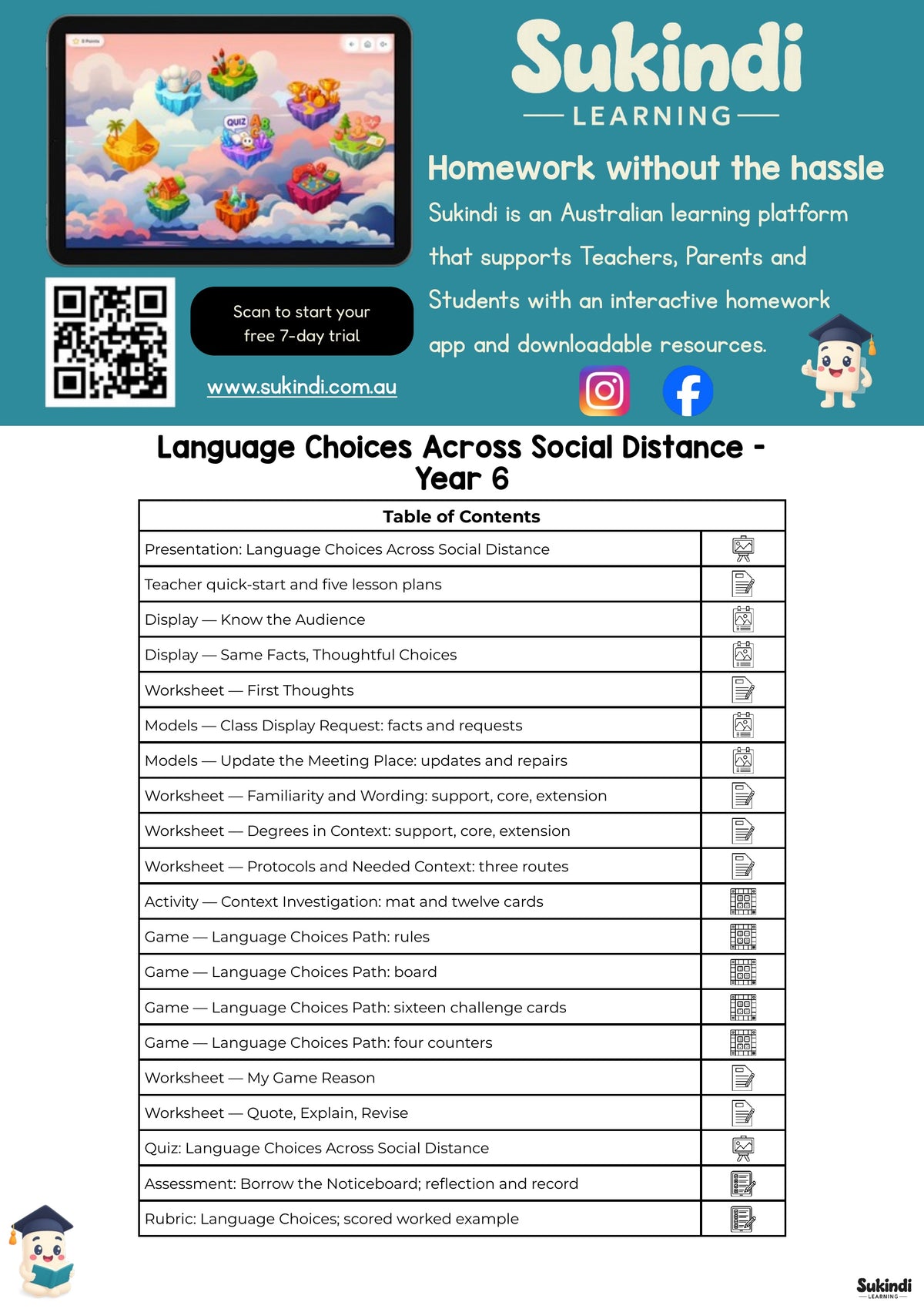 Language Choices Across Social Distance - Year 6 — table of contents