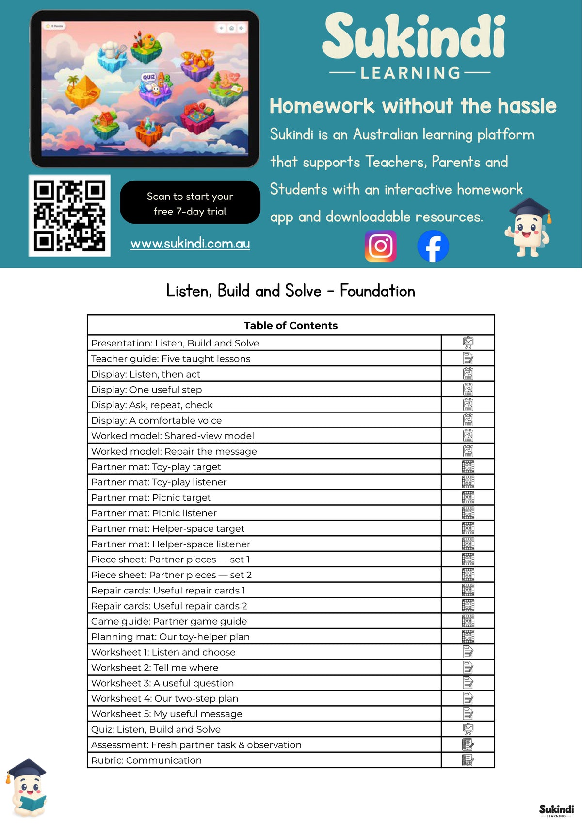 Listen, Build and Solve - Foundation — table of contents