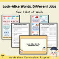 Look-Alike Words, Different Jobs - Year 1 English Unit — cover
